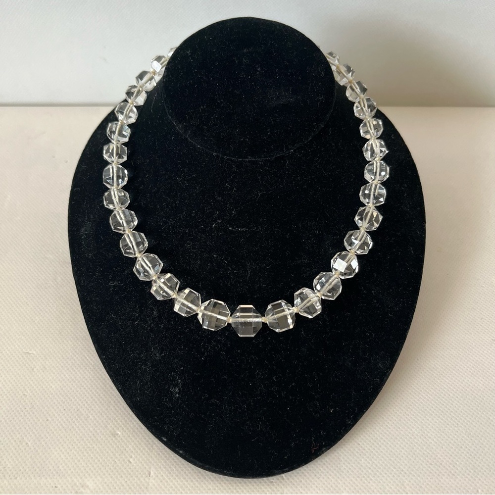 Vintage Art Deco Faceted Rock Crystal Necklace Sterling Clasp